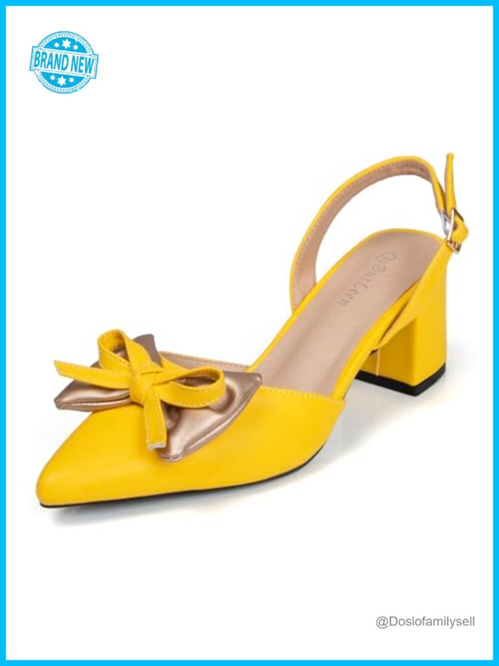 Womens Slingback Pumps 2 Inch Low Block Heels Pointed Toe with Bow